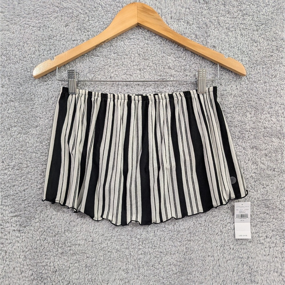 American Eagle White And‎ Black Striped Women's Small Flowy Cropped Tube Top NWT